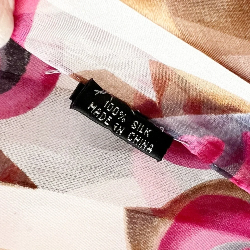 Vintage Silk Abstract Print Oblong Scarf
